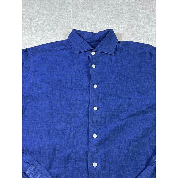 Eton Men’s 41/16 Blue 100% Linen Long Sleeve Button Front Collared Dress Shirt - Picture 7 of 7